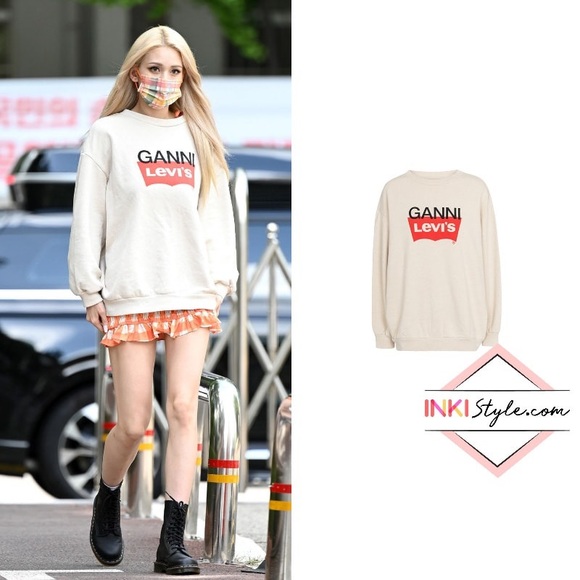 ▪️NWT GANNI✖️LEVI'S Logo-print French cotton-blend terry sweatshirt - Picture 7 of 12